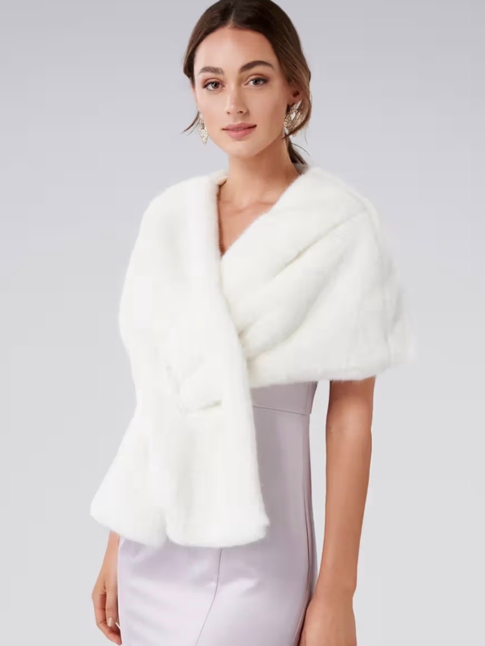 Forever New White Faux Fur Wrap Shawl